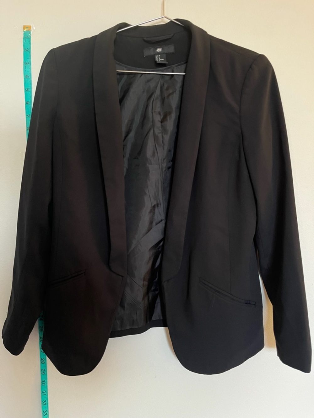 H&M Black Open-Front Blazer with Shawl Lapel